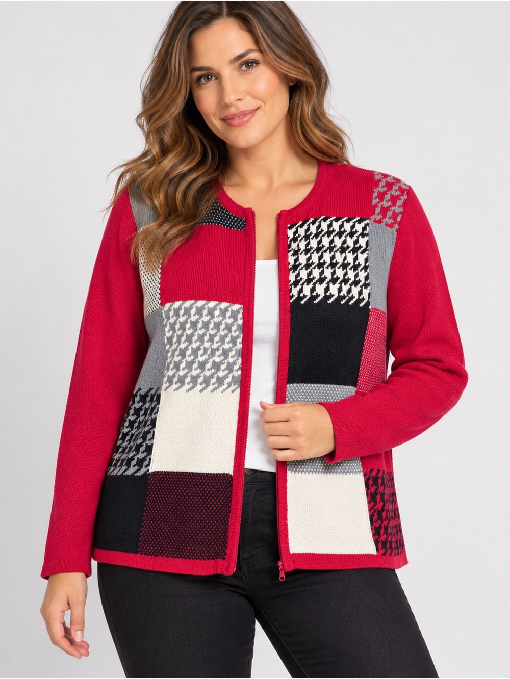 Tanjay zip up hounds tooth cardigan